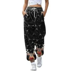 Christmas Print Sweatpant For Women 2021 Autumn Winter Baggy Drawstring High Waist Gym Sport Jogger Pants Ladies Casual Trousers S