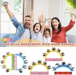 Tambourines For Children 5pcs Kids Sleigh Bells For Christmas Caroling, 5 Jingle Bells Instrument With Wood Handle For Performances, Classroom -Schmidt Butik 1435460558 max