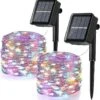 [2 Pack] Solar String Lights Outdoor,12m 100 Led Waterproof Christmas Fairy Lights 8 Modes(multicolor)