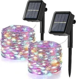 [2 Pack] Solar String Lights Outdoor,12m 100 Led Waterproof Christmas Fairy Lights 8 Modes(multicolor)