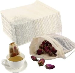 Christmas Tea Bag With Drawstring 50pcs Reusable Empty Tea Bag Multipurpose Tea Filter Bags Cotton