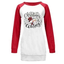 Christmas Snowman Print Mini T-shirt Dress Pocket Sweatshirt Top