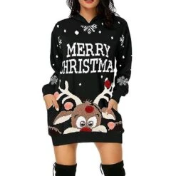 Hooded Dress Womens Christmas Pullover Long Sleeve Casual Sweatshirt Funny Xmas Santa Reindeer Tunic Tops With Pockets, S-3xl S DCLblack -Schmidt Butik 1498346182 max
