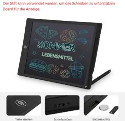 PINKCAT LCD Writing Board, 12 Inch Colourful Screen Writing Tablet, Erasable Handwriting Pad, Repeated Writing And Drawing, Children's Toy, Christmas,