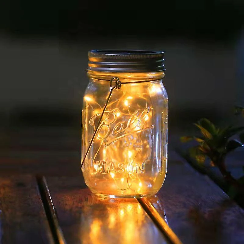1 Waterproof Outdoor Garden Solar Lamp Lantern And 1 Additional Panel Cover 20 LED Lights Glass Mason Jar Warm White For Christmas Birthday Party Deco 5 1 Waterproof Outdoor Garden Solar Lamp Lantern And 1 Additional Panel Cover 20 LED Lights Glass Mason Jar Warm White For Christmas Birthday Party Deco - Billede 5