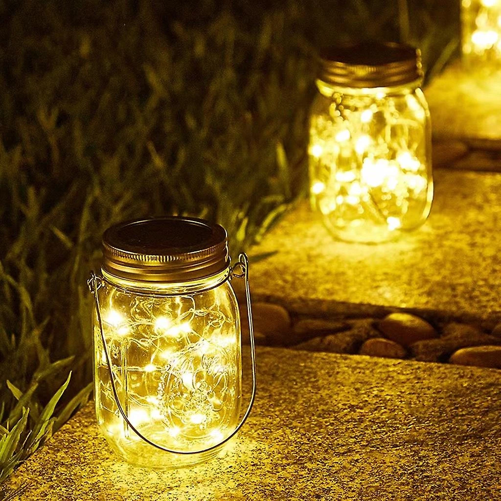 1 Waterproof Outdoor Garden Solar Lamp Lantern And 1 Additional Panel Cover 20 LED Lights Glass Mason Jar Warm White For Christmas Birthday Party Deco 4 1 Waterproof Outdoor Garden Solar Lamp Lantern And 1 Additional Panel Cover 20 LED Lights Glass Mason Jar Warm White For Christmas Birthday Party Deco - Billede 4
