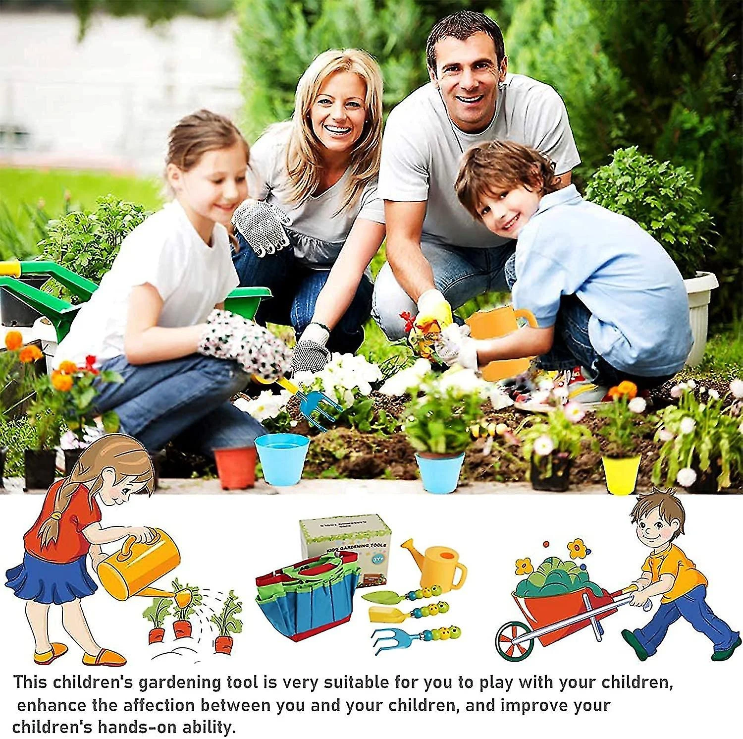 Christmas Garden Tool Set, 5 Pieces Kids Garden Toy With Watering Can, Shovel, Bag, Rake, Garden Tools Kit For Kid Gift For Preschool Baby 5 Christmas Garden Tool Set, 5 Pieces Kids Garden Toy With Watering Can, Shovel, Bag, Rake, Garden Tools Kit For Kid Gift For Preschool Baby - Billede 5