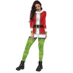 Christmas Jumpsuit Grinch Performance Suit Trykt Jumpsuit Langærmet Stram Jumpsuit Til Kvinder S