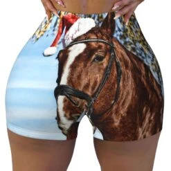 Christmas Horse Print Workout Shorts For Women Seamless Scrunch Butt Lifting High Waisted Yoga Gym Running Short Pants YJK23 Small -Schmidt Butik 1541657700 max