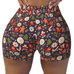 Winter Holiday Christmas Print Workout Shorts For Women Seamless Scrunch Butt Lifting High Waisted Yoga Gym Running Short Pants YJK175 Small -Schmidt Butik 1541658297 max