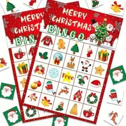Nye Modeller 37stk Christmas Bingo Game, 24 Spillere Vinterferie Bingo Kort Til Indendørs Hjem Aktiviteter, Julespil For Familier, Party Supplies, -Schmidt Butik 1544560676 max