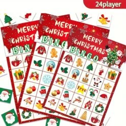 Nye Modeller 37stk Christmas Bingo Game, 24 Spillere Vinterferie Bingo Kort Til Indendørs Hjem Aktiviteter, Julespil For Familier, Party Supplies, -Schmidt Butik 1544560679 max