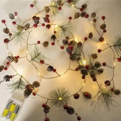 Xmas Led String Fairy Lights Pine Cone Christmas Tree Garland Party Decorations Red Bead And Pine Cone