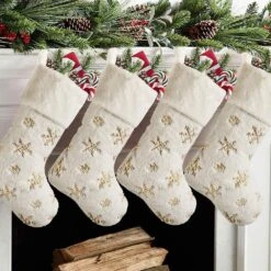 Christmas Stockings 4 Pack 19 Inch, Large Faux Fur Xmas Stocking With Gold Sequin Snowflakes For Family, Country Rustic Personalized Holiday Indoor De -Schmidt Butik 180145902 max