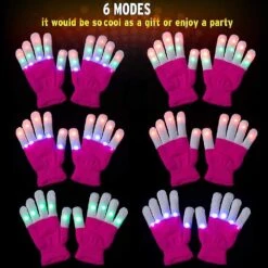 2 Pack Kids Light Gloves Children Finger Light Flashing Led Warm Gloves With Lights For Birthday Light Party Christmas Xmas Dance Thanksgivi
