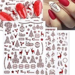 9 Sheets Christmas Nail Art Stickers Decals New 3d Snowflake Elk Pattern Diy Decoration Tools Accessories Long Beauty For Women Girls Kids (red) -Schmidt Butik 206004051 max