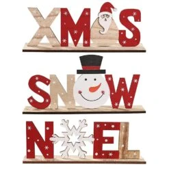 Christmas Wood Ornaments Xmas Letters Noel Xmas Snow Wood Sing Tabletop Decoration For Home Party 3 Pcs$christmas Tree Wood Ornaments Letter Xmas Deco
