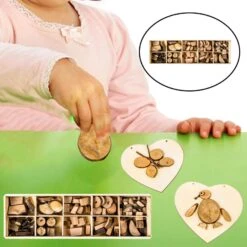 Natural Wood Slices Unfinished Wood Craft Kit, Wooden Crafts Pieces Blocks Christmas Ornaments Diy Crafts - 10 Grids -Schmidt Butik 275909652 max