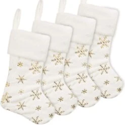 Christmas Stockings 4 Pack 19 Inch, Large Faux Fur Xmas Stocking With Gold Sequin Snowflakes For Family, Country Rustic Personalized Holiday Indoor De -Schmidt Butik 299773494 max