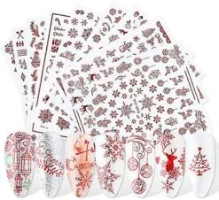 9 Sheets Christmas Nail Art Stickers Decals New 3d Snowflake Elk Pattern Diy Decoration Tools Accessories Long Beauty For Women Girls Kids (red) -Schmidt Butik 321742015 max
