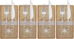 Nirvana Set Of 4 Christmas Cutlery Bags - For The Traditional Christmas Table And Suitable For Cooking (white Cutlery Bag).