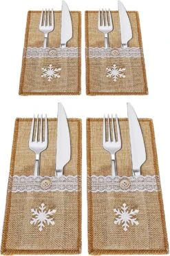 Nirvana Set Of 4 Christmas Cutlery Bags - For The Traditional Christmas Table And Suitable For Cooking (white Cutlery Bag). -Schmidt Butik 334149804 max