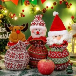 Christmas Candy Holder Bag Drawstring Cartoon Plush Toilet Roll Paper