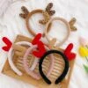 Cute Antler Plush Headband Christmas Hair Hoop Non-slip Headwear Accessories Coffee
