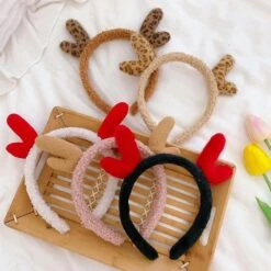 Cute Antler Plush Headband Christmas Hair Hoop Non-slip Headwear Accessories Coffee
