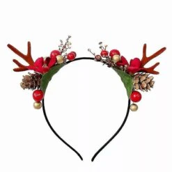Floral Christmas Hair Hoops Decorative Pine Cone Headband Adorable Hair Bands Antler Head Hoops Party Favors Supplies Decorations
