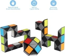 Sensory Fidget Snake Cube Twist Puzzle-Snake Puzzle 24 Blocks Large Snake Speed Cubes -Goody Bag Fillers Classroom Rewards Bulk Christmas Stocking Stu