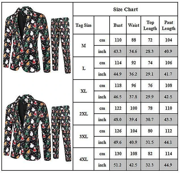 Men Christmas Printed Smart Suit Set Slim Fit Tuxedo 2 Pieces Blazer Jacket Trousers Xmas Party Outfit XL 3 Men Christmas Printed Smart Suit Set Slim Fit Tuxedo 2 Pieces Blazer Jacket Trousers Xmas Party Outfit XL - Billede 3