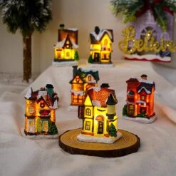 Christmas Decorations Resin Christmas Small House Micro Landscape Luminous Snow House Decorations (j) Pxcl
