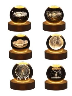 Glowing Planetary Crystal Ball Night Lights Usb Power Warm Bedside Light Christmas Globe Table Lamp With Wood Base Ferris Wheel