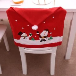 Christmas Chair Back Cover Santa Claus Cap Xmas Tree Snowman Printed Non-woven F