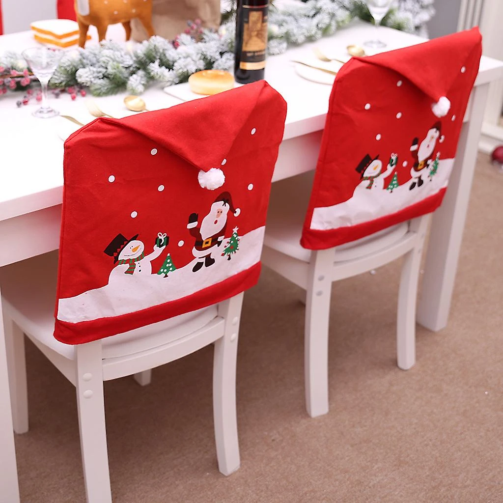 Christmas Chair Back Cover Santa Claus Cap Xmas Tree Snowman Printed Non-woven F 3 Christmas Chair Back Cover Santa Claus Cap Xmas Tree Snowman Printed Non-woven F - Billede 3
