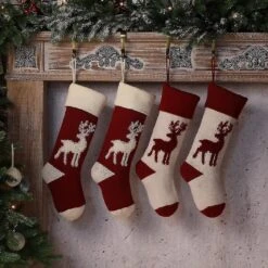 2 Pieces Of Knitted Trees Decorative Reindeer Pattern Personalized Christmas Socks -Schmidt Butik 505624768 max