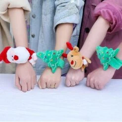 4pcs Christmas Slap Bracelets Kids Snap Bandbander For Christmas Circle Pop Christmas Trim