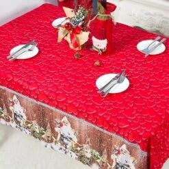 Christmas Rectangle Table Cloth Printed Table Cover Oblong Waterproof For Dining Room Kitchen Decor Beige Heart Red Heart -Schmidt Butik 514130394 max