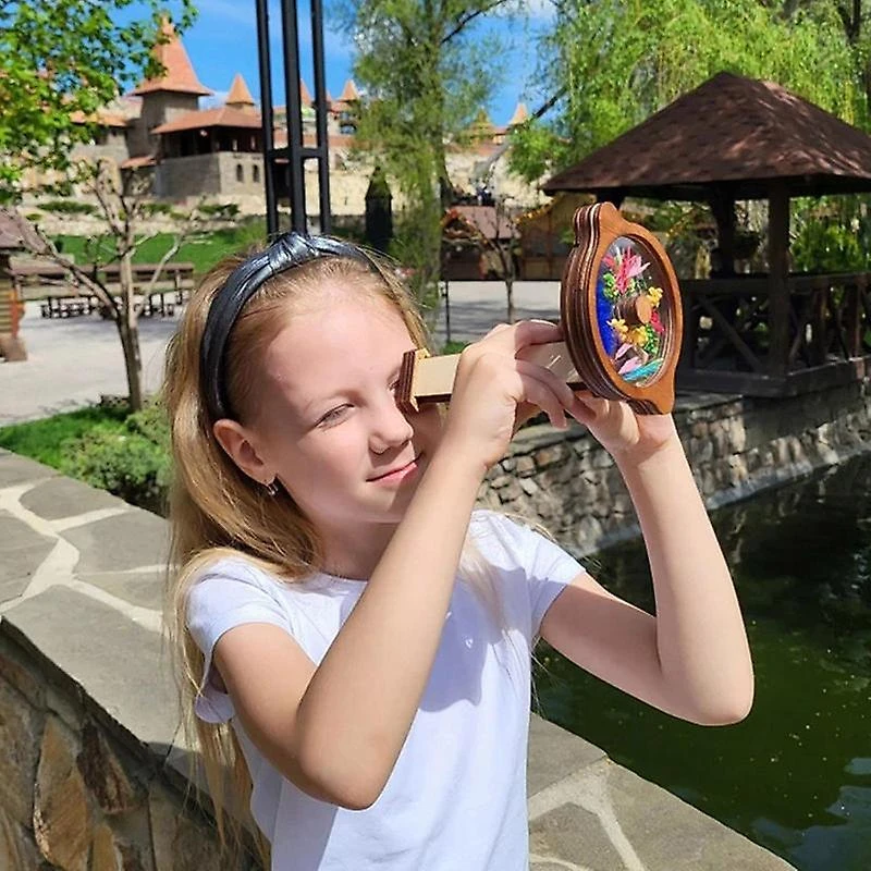 Kaleidoscope Novelty Diy Kit Wooden Magic Rotating Fillable Natural For Halloween Christmas 2 Kaleidoscope Novelty Diy Kit Wooden Magic Rotating Fillable Natural For Halloween Christmas - Billede 2