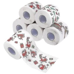Ultnice 5 Rolls Christmas Pattern Toilet Papers Rolls Santa Clause Bath Dinner Tissue Paper Disposable Napkins