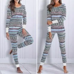 Hmwy-women Christmas Pajamas Set Xmas Printed Sleepwear Nightwear Pjs Outfit