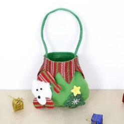 4Pcs Christmas Non-Woven Fabrics Candy Bags Mixed Patterns Drawstring Bags With Handle Reusable