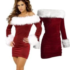 Luxury Women Sexy Xmas Party Slim Fit Strapless Red Velvet Mini Dress Adult Miss Christmas Outfits Santa Claus Cosplay Costume M -Schmidt Butik 542159311 max