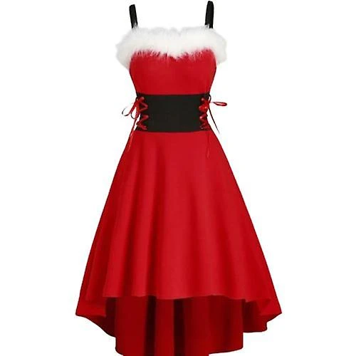 Women Christmas Dresses Bandage Lace Up High Low Dress 2XL Red 1 Women Christmas Dresses Bandage Lace Up High Low Dress 2XL Red