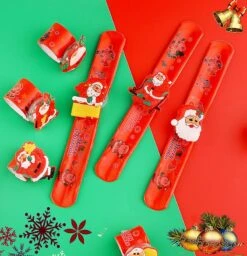 6 Pieces Santa Snowman Christmas Bracelet Christmas Circle Wristbands For Kids Boys Girls Adult Christmas Party Gifts