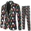 Christmas Suit For Men Printed One Button Blazer + Pants Xmas Outfit Set XL