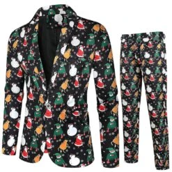 Christmas Suit For Men Printed One Button Blazer + Pants Xmas Outfit Set XL
