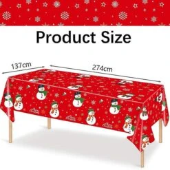 Christmas Snowman Santa Elk Print Disposable Rectangle Tablecloth Dinner Table Cover Xmas Decorations Party(1pcs, Red)