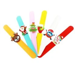 12pcs Adorable Christmas Snap Bracelet Santa Design Wristband Patting Hand Band Snowman Elk Slap Bracelet Party Favor Funny Gift